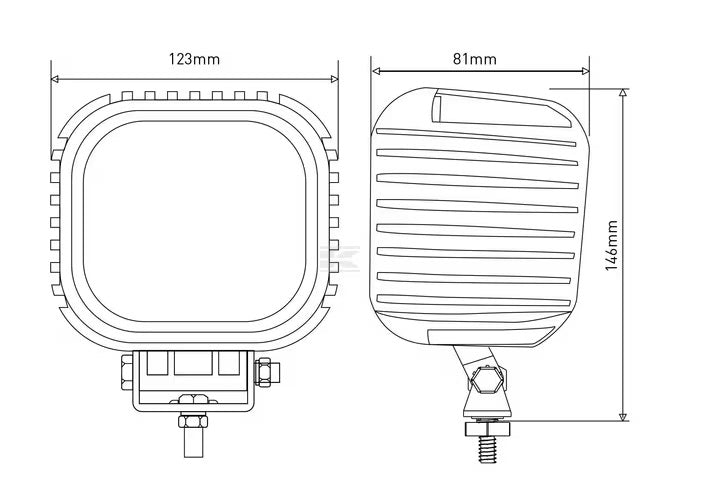 Luz de trabalho LED, 48W, 4000lm, quadrado, 10-30V, 123x81x123mm, feixe largo