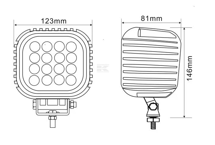 Luz de trabalho LED, 48W, 4000lm, quadrado, 10-30V, 123x81x123mm, feixe de longo alcance